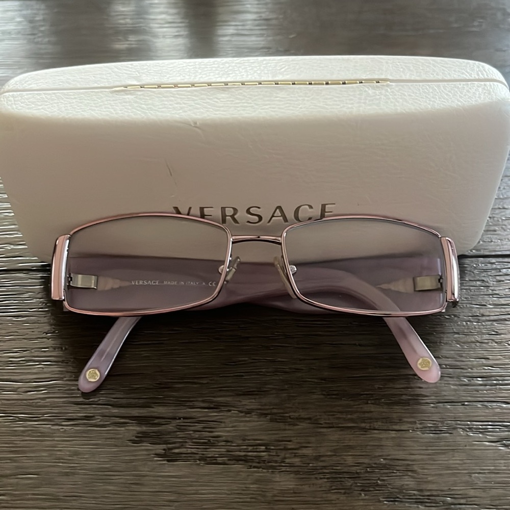 Pink Light Purple Rose Gold Versace Glasses and Clamshell Case